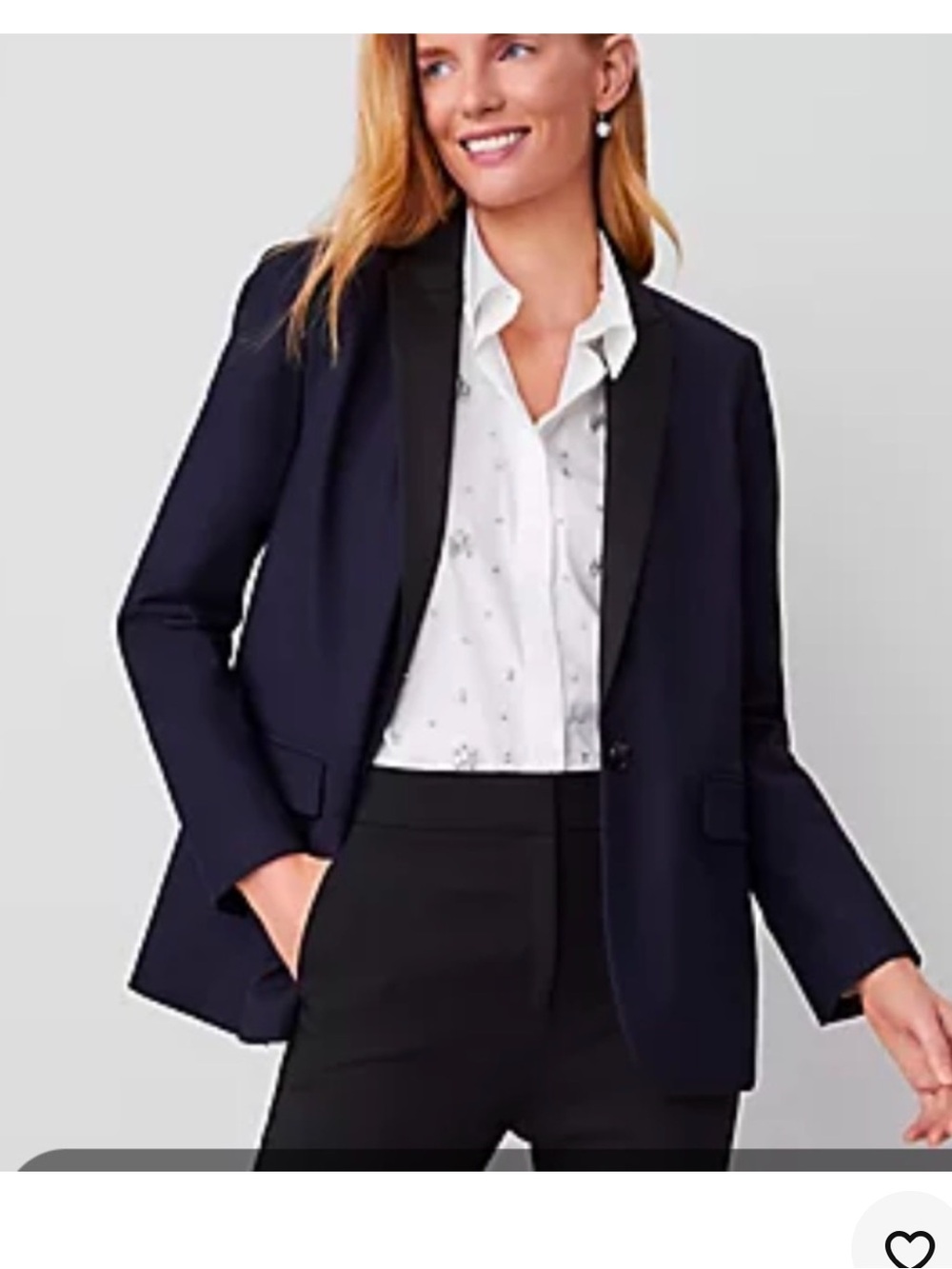 Ann Taylor Navy Blazer with Black Satin Lapel